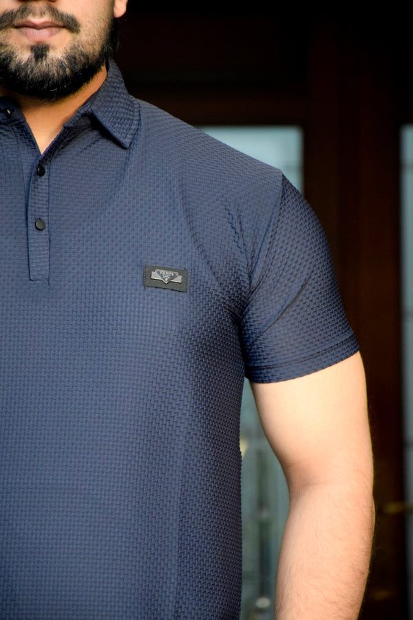 Navy blue Nylon Imported Mesh Polo
