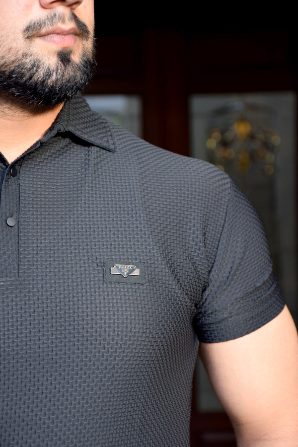 Black Nylon Imported Mesh polo