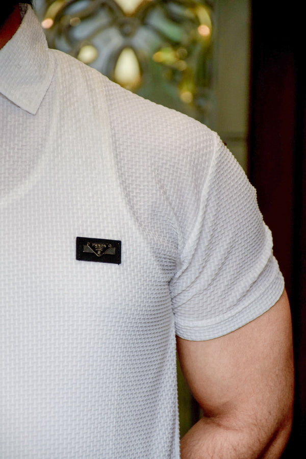 White Nylon Imported Mesh Polo